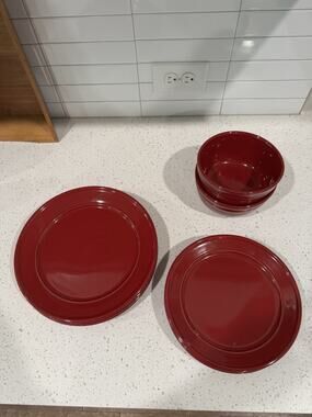 Mainstays Amelia Sedona Red 10.5” Dinner Plates Set With Salad Plates And Bowls